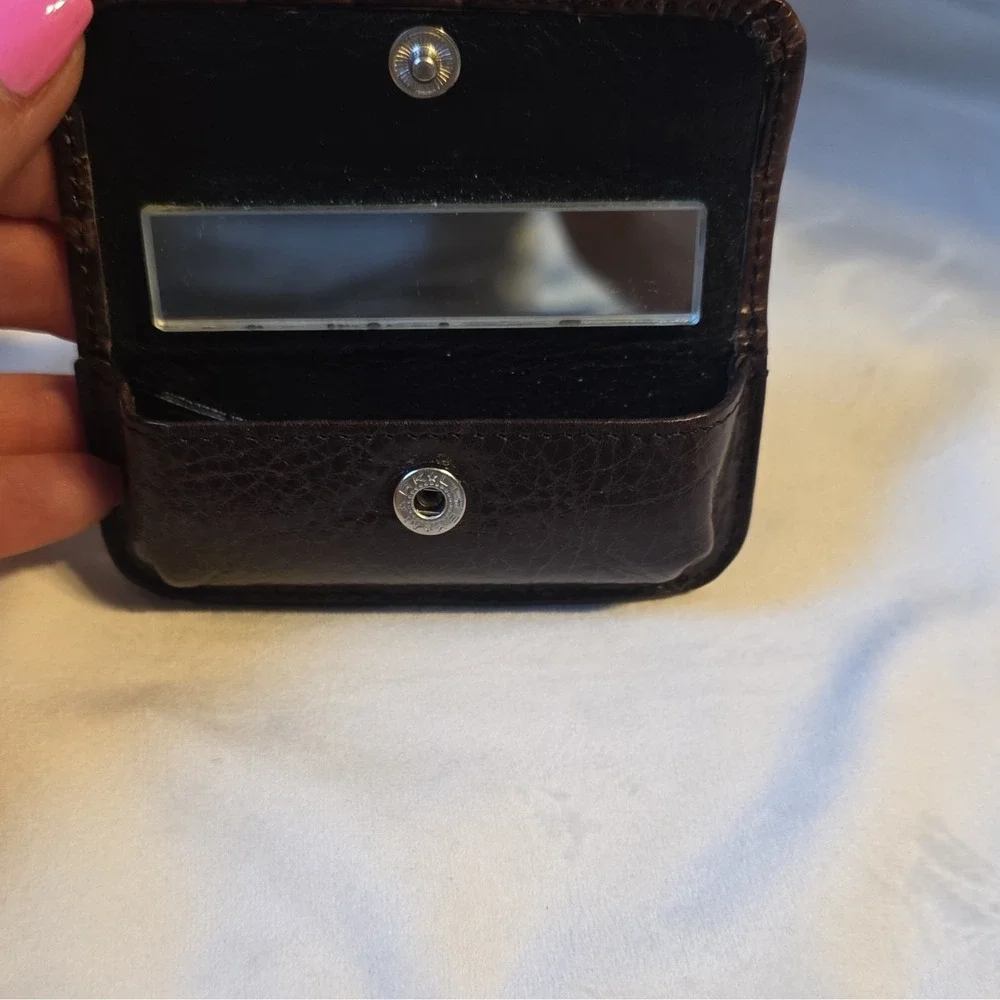 Vintage Brighton Brown Leather Lipstick Holder Case with Mirror Compact Travel